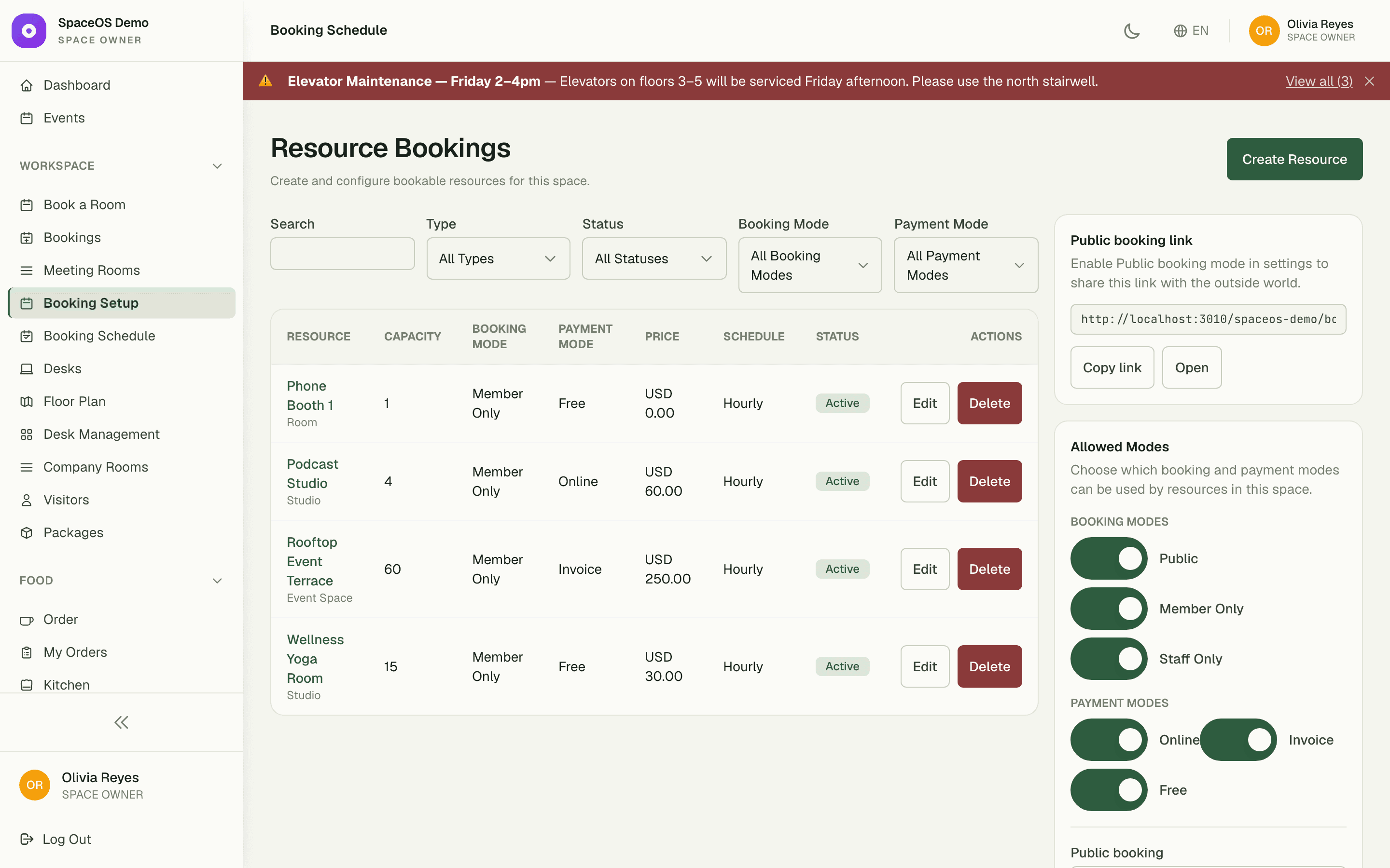 Court and facility booking schedule
