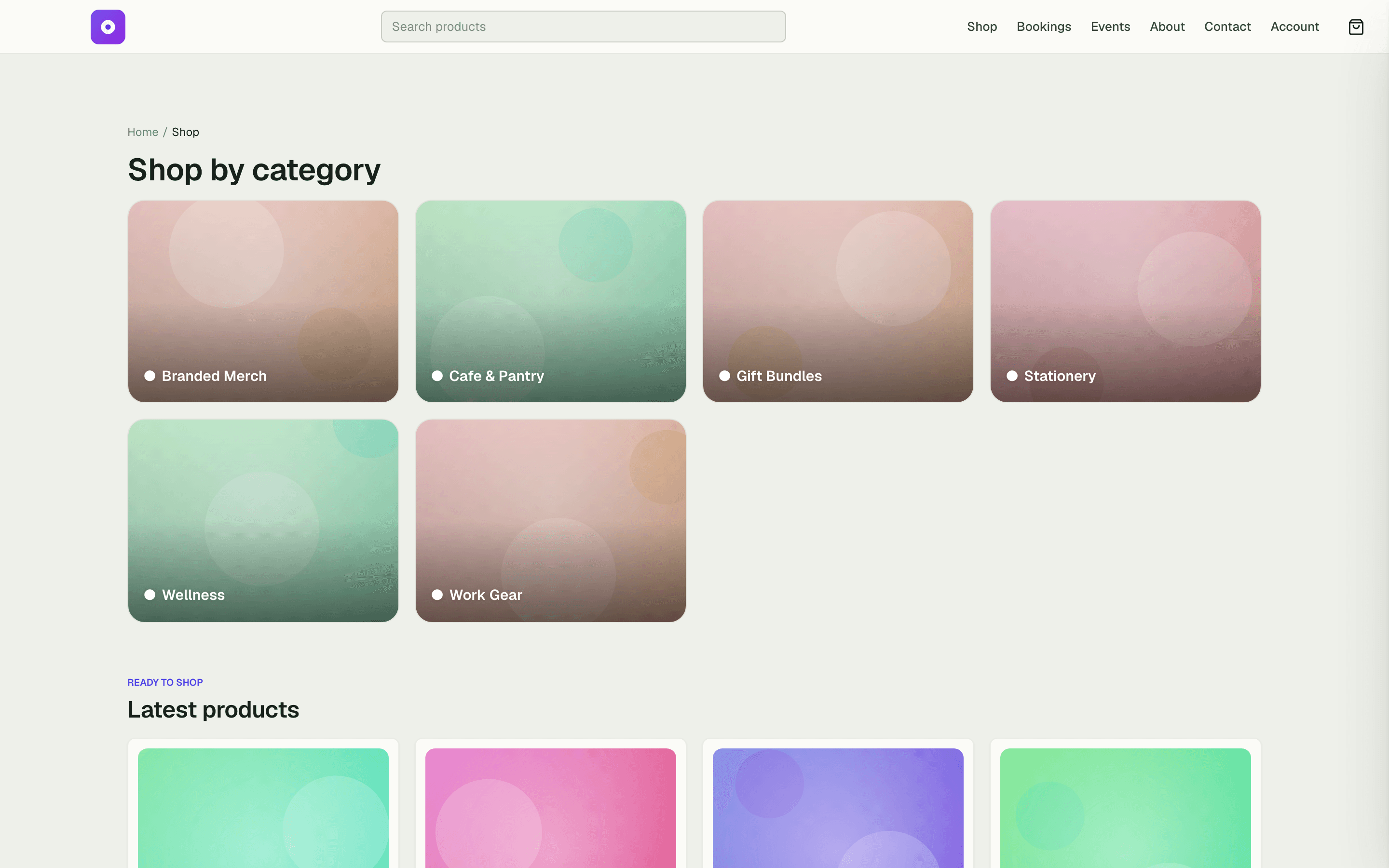 Bakery online storefront with products