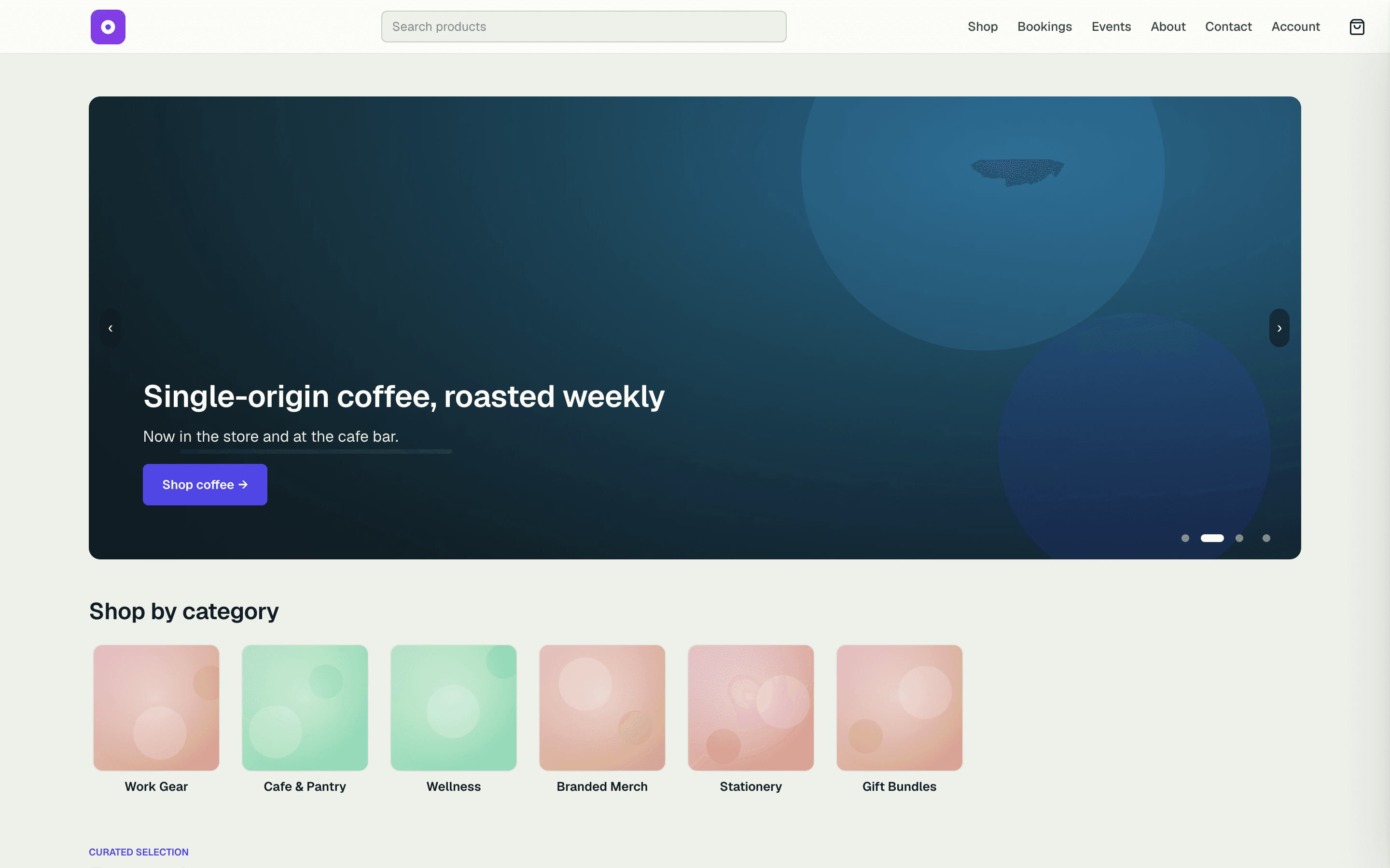 Ecommerce storefront homepage with featured products